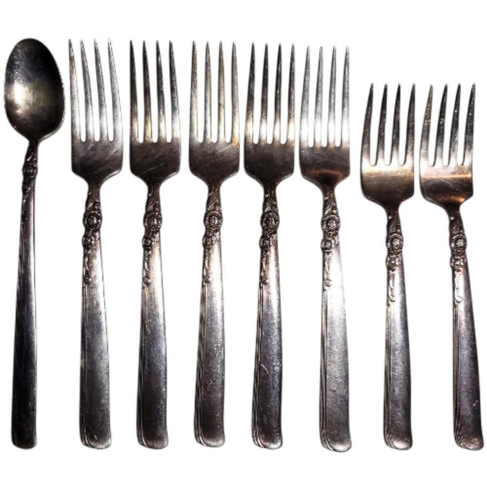 Oneida Flatware Prestige "gay adventure" 8 pcs 1955 vintage floral design MCM